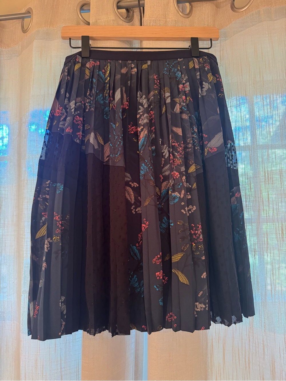 Banana Republic Navy Pleated Floral Midi Skirt